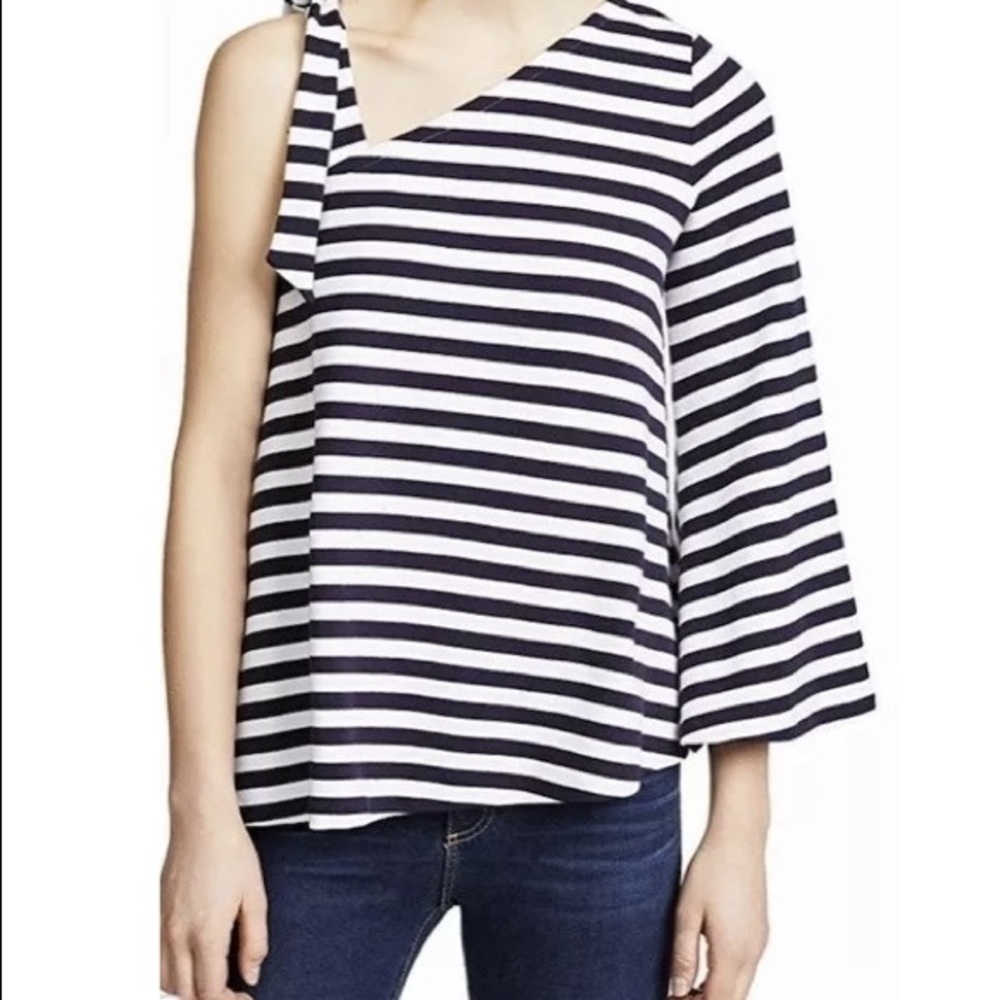 NWT Club Monaco navy and white stripe one shoulder top